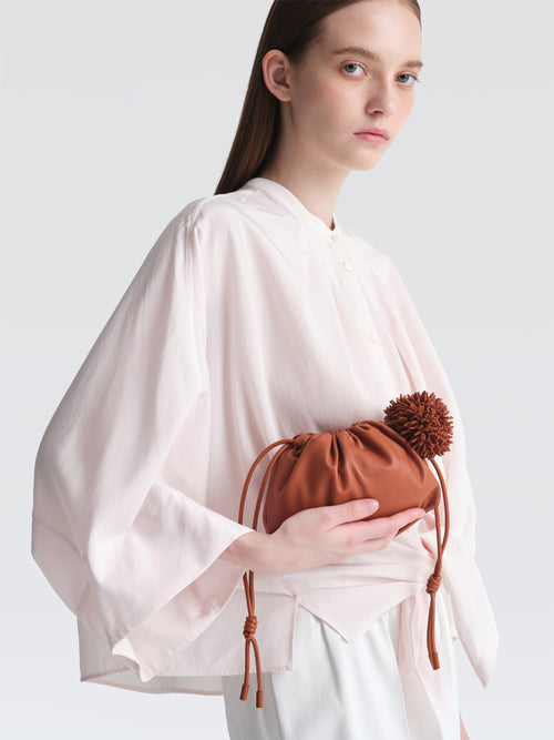 Mini Leather   Pouf   Bag w/ Charm