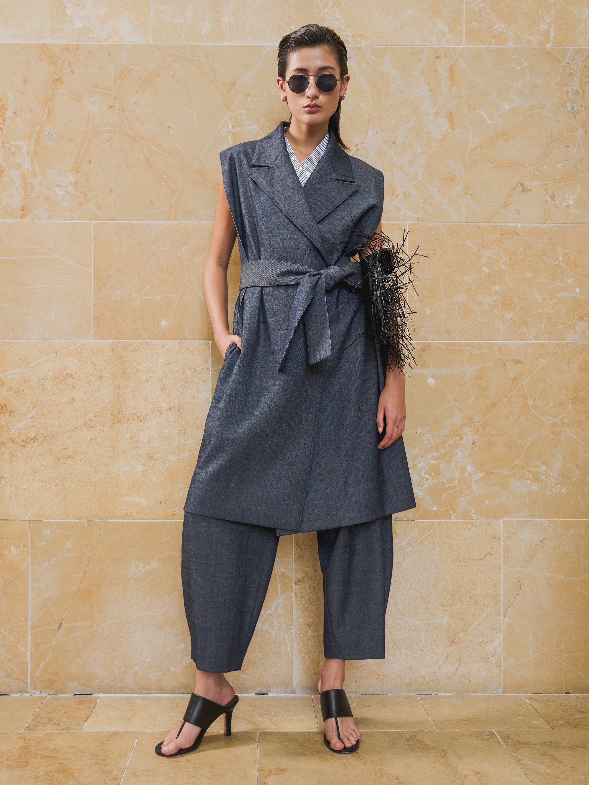Linen Denim Hemming Gilet