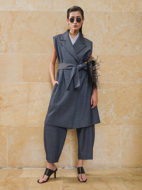 Linen Denim Hemming Gilet